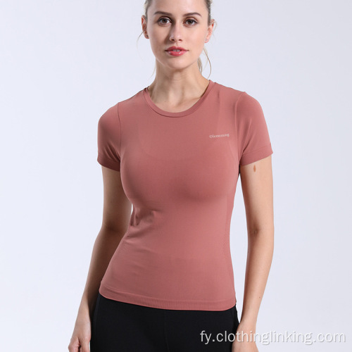 Naadloze workout shirts foar froulju